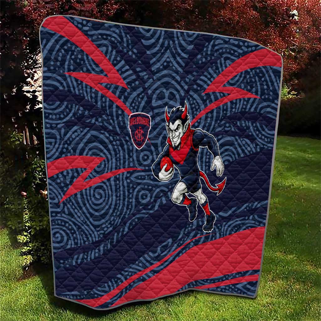 Melbourne Demons Australian Football Quilt Devil Mascot With Indigenous Pattern Art