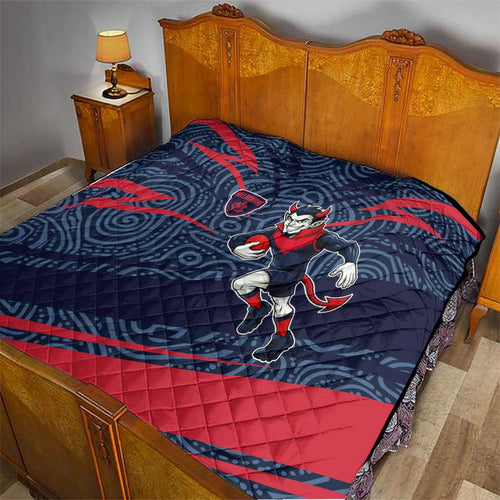 Melbourne Demons Australian Football Quilt Devil Mascot With Indigenous Pattern Art