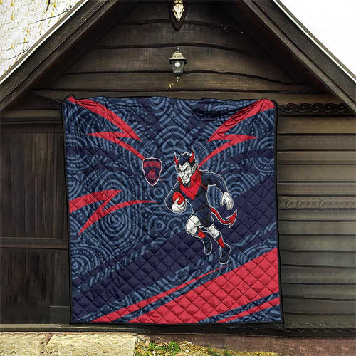 Melbourne Demons Australian Football Quilt Devil Mascot With Indigenous Pattern Art