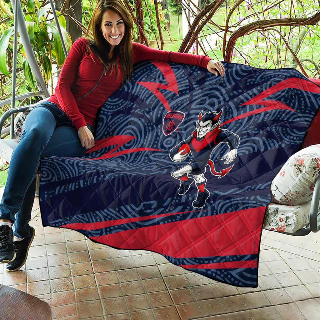 Melbourne Demons Australian Football Quilt Devil Mascot With Indigenous Pattern Art