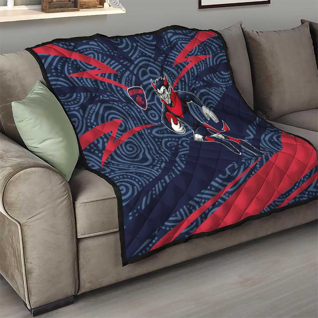Melbourne Demons Australian Football Quilt Devil Mascot With Indigenous Pattern Art
