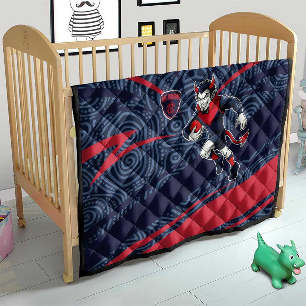 Melbourne Demons Australian Football Quilt Devil Mascot With Indigenous Pattern Art
