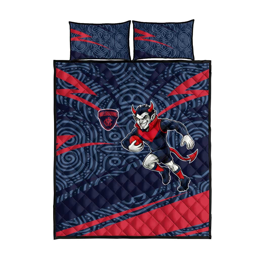Melbourne Demons Australian Football Quilt Bed Set Devil Mascot With Indigenous Pattern Art