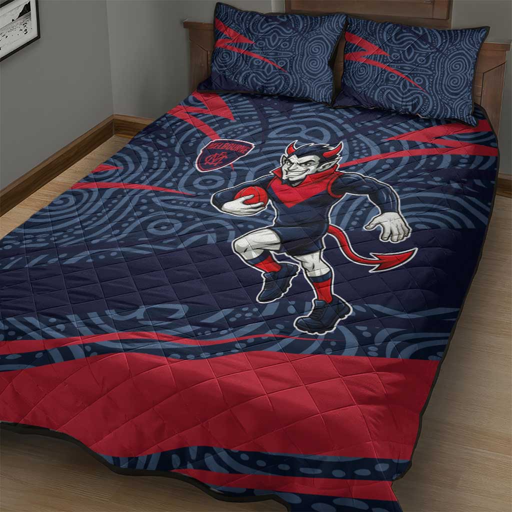 Melbourne Demons Australian Football Quilt Bed Set Devil Mascot With Indigenous Pattern Art