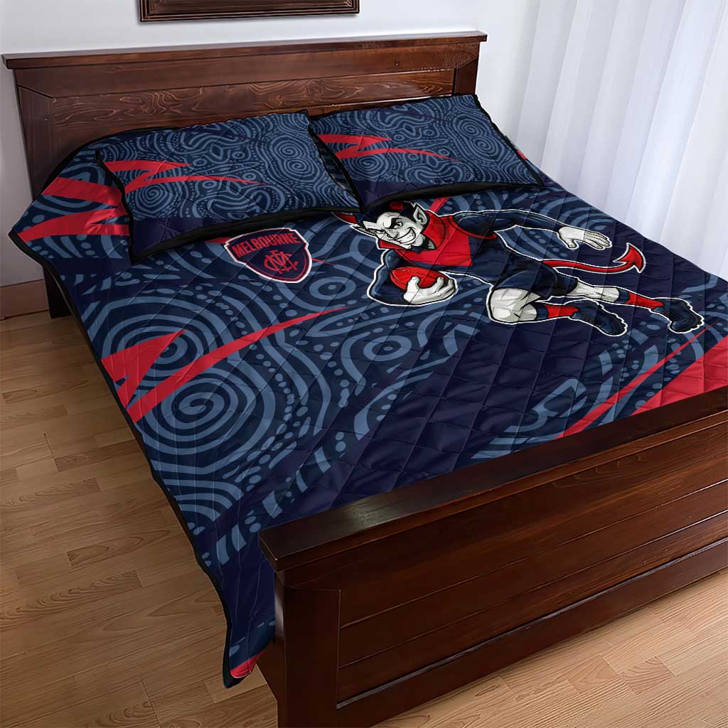 Melbourne Demons Australian Football Quilt Bed Set Devil Mascot With Indigenous Pattern Art
