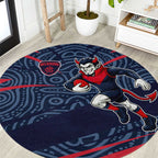 Melbourne Demons Australian Football Round Carpet Devil Mascot With Indigenous Pattern Art