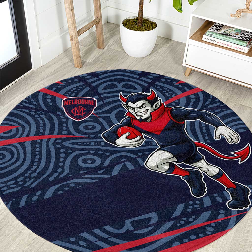 Melbourne Demons Australian Football Round Carpet Devil Mascot With Indigenous Pattern Art