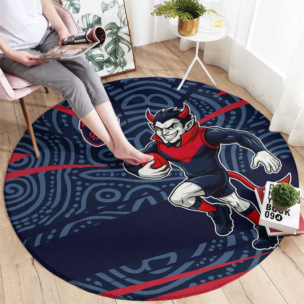 Melbourne Demons Australian Football Round Carpet Devil Mascot With Indigenous Pattern Art