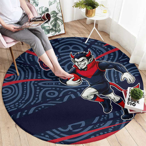 Melbourne Demons Australian Football Round Carpet Devil Mascot With Indigenous Pattern Art