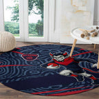 Melbourne Demons Australian Football Round Carpet Devil Mascot With Indigenous Pattern Art
