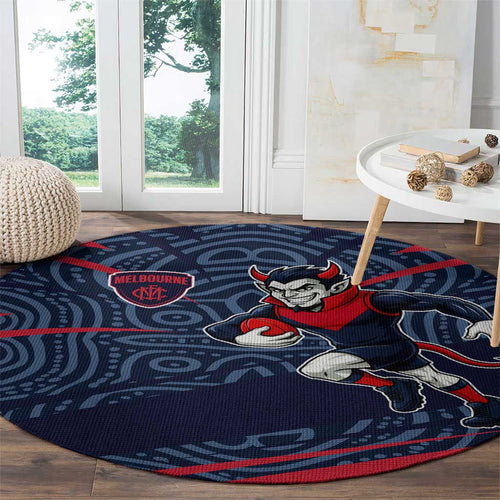Melbourne Demons Australian Football Round Carpet Devil Mascot With Indigenous Pattern Art