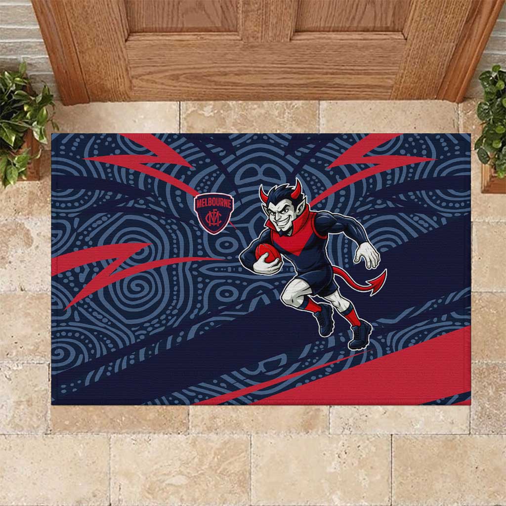 Melbourne Demons Australian Football Rubber Doormat Devil Mascot With Indigenous Pattern Art