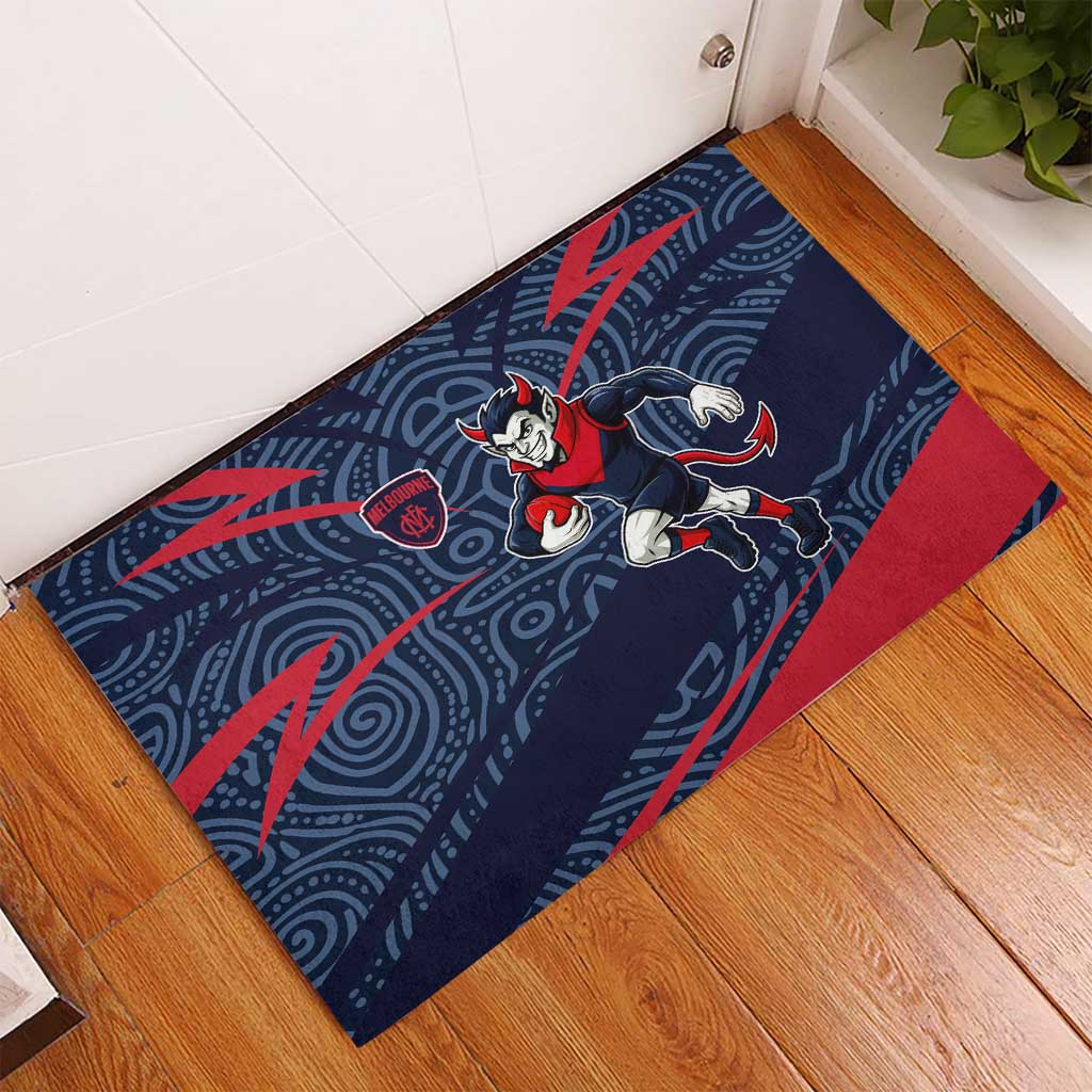 Melbourne Demons Australian Football Rubber Doormat Devil Mascot With Indigenous Pattern Art
