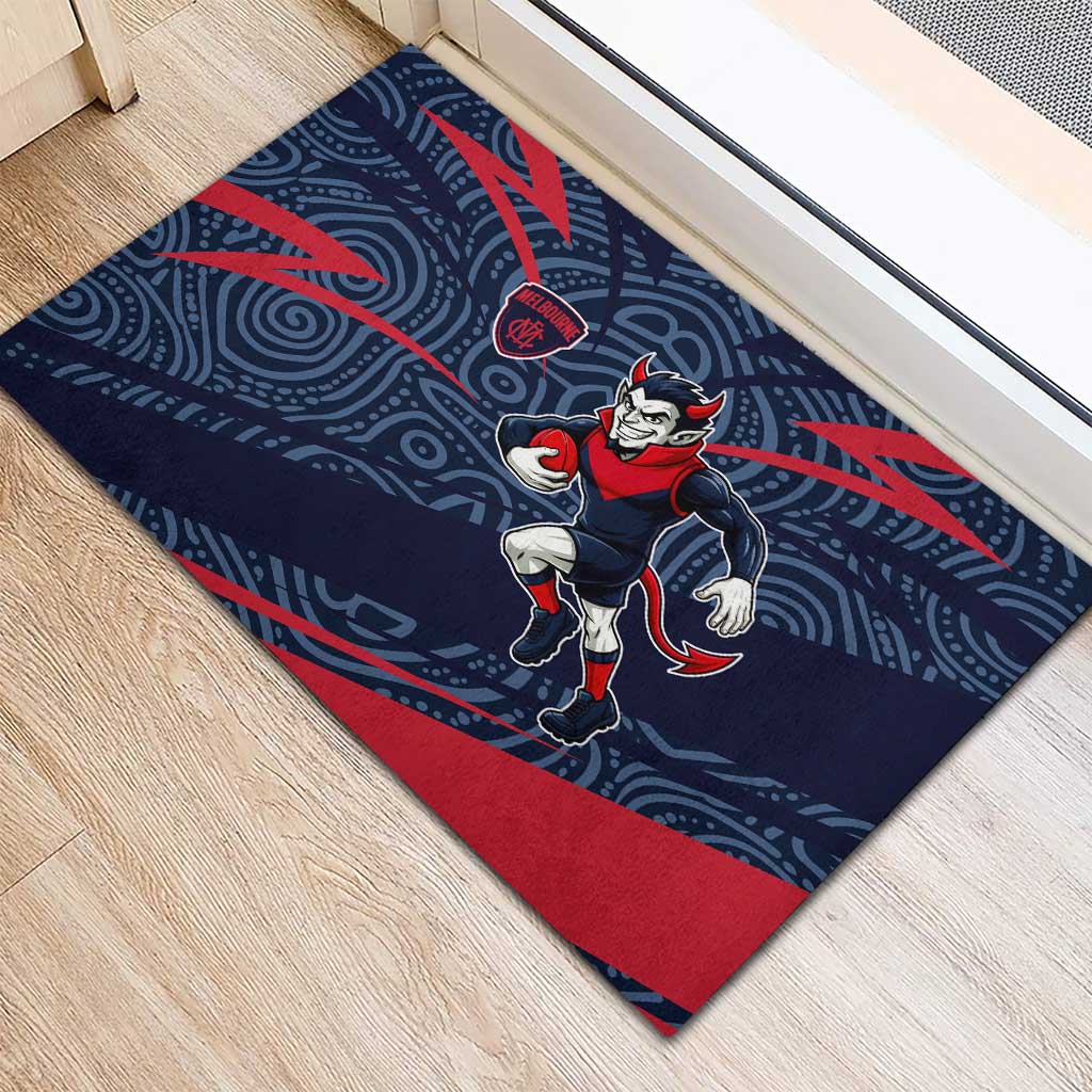 Melbourne Demons Australian Football Rubber Doormat Devil Mascot With Indigenous Pattern Art