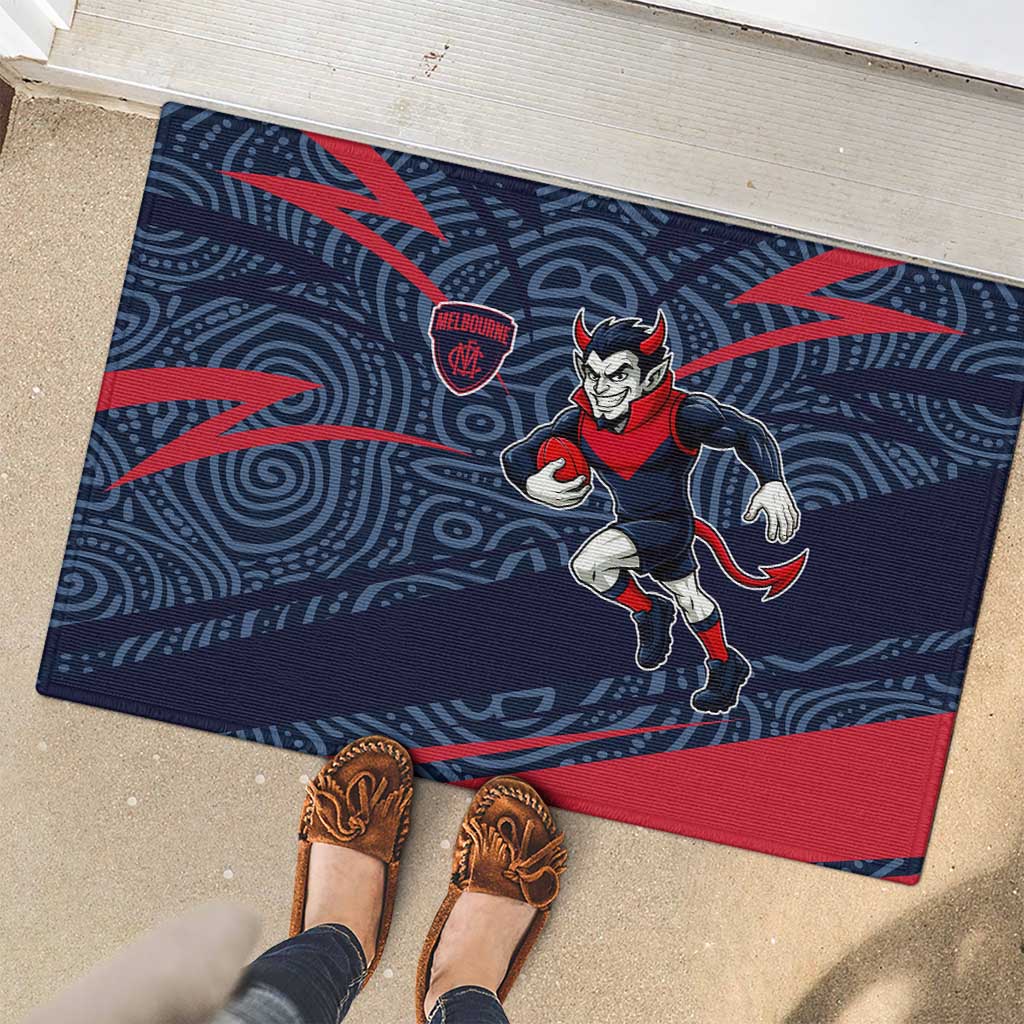 Melbourne Demons Australian Football Rubber Doormat Devil Mascot With Indigenous Pattern Art