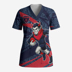 Melbourne Demons Australian Football Scrub Top Devil Mascot With Indigenous Pattern Art