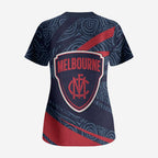 Melbourne Demons Australian Football Scrub Top Devil Mascot With Indigenous Pattern Art