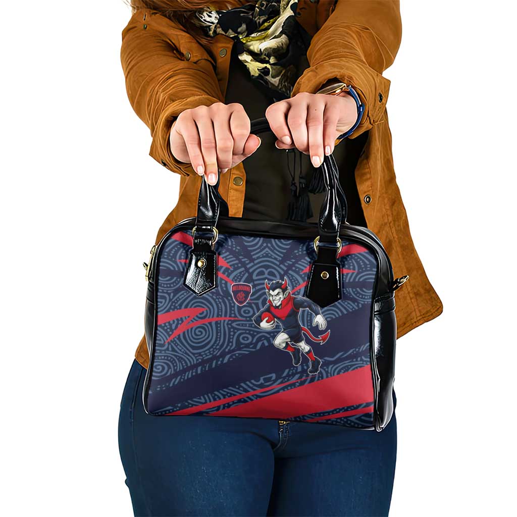 Melbourne Demons Australian Football Shoulder Handbag Devil Mascot With Indigenous Pattern Art