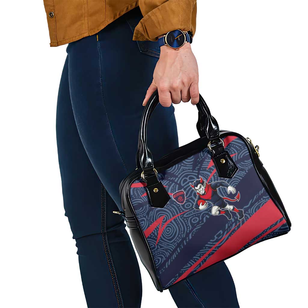 Melbourne Demons Australian Football Shoulder Handbag Devil Mascot With Indigenous Pattern Art