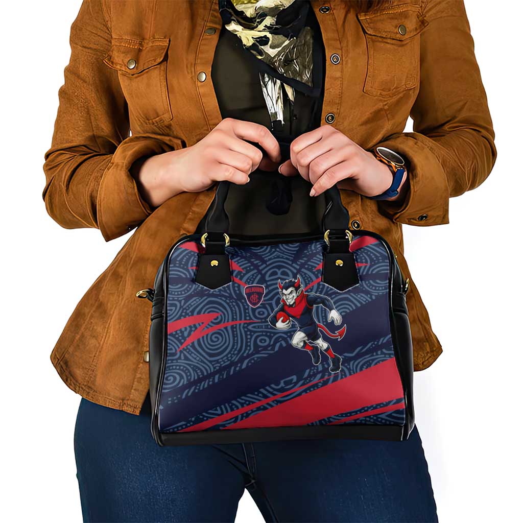 Melbourne Demons Australian Football Shoulder Handbag Devil Mascot With Indigenous Pattern Art