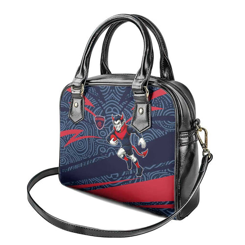 Melbourne Demons Australian Football Shoulder Handbag Devil Mascot With Indigenous Pattern Art