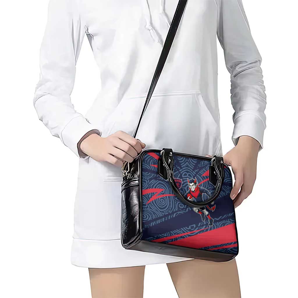 Melbourne Demons Australian Football Shoulder Handbag Devil Mascot With Indigenous Pattern Art