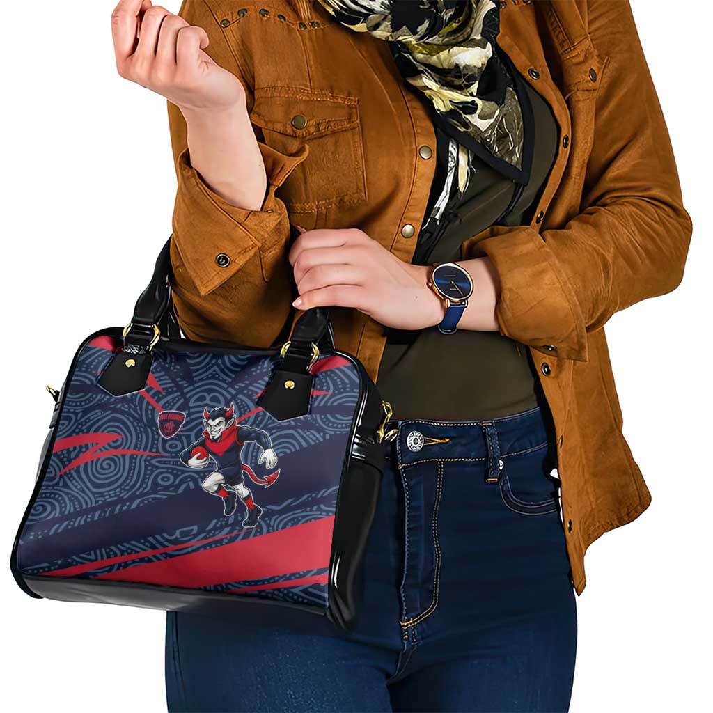 Melbourne Demons Australian Football Shoulder Handbag Devil Mascot With Indigenous Pattern Art