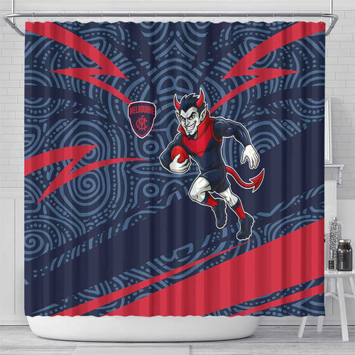 Melbourne Demons Australian Football Shower Curtain Devil Mascot With Indigenous Pattern Art