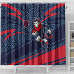 Melbourne Demons Australian Football Shower Curtain Devil Mascot With Indigenous Pattern Art