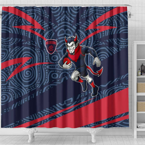 Melbourne Demons Australian Football Shower Curtain Devil Mascot With Indigenous Pattern Art