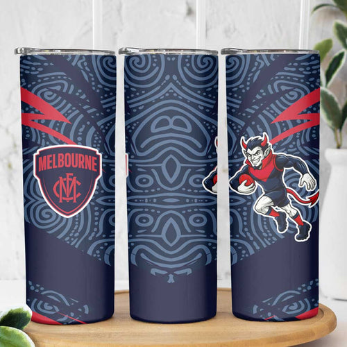 Melbourne Demons Australian Football Skinny Tumbler Devil Mascot With Indigenous Pattern Art