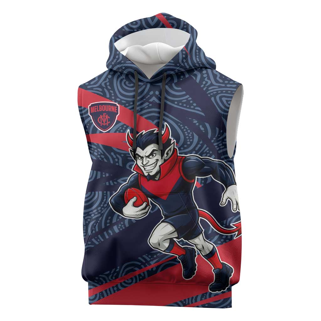 Melbourne Demons Australian Football Sleeveless Hoodie Devil Mascot With Indigenous Pattern Art