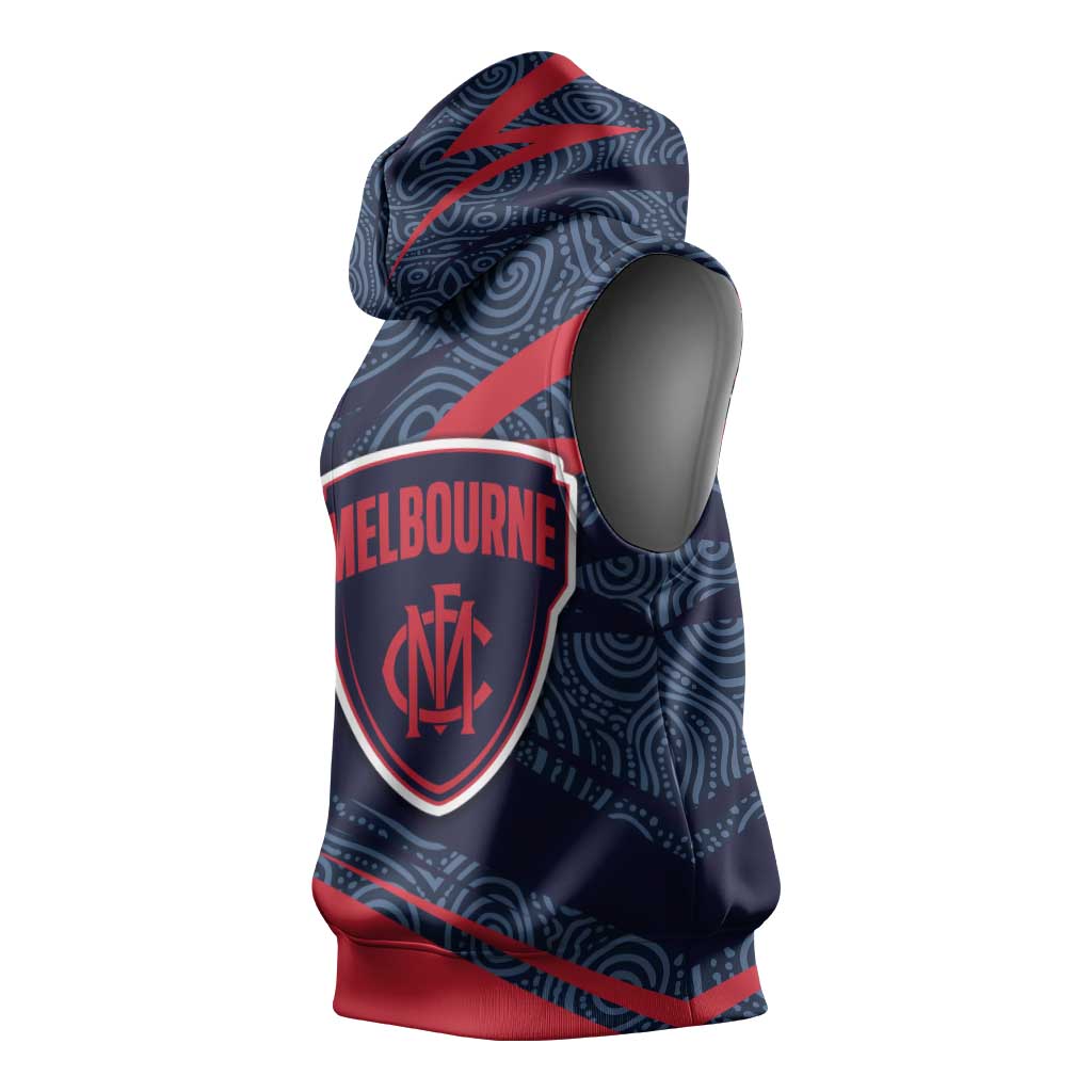 Melbourne Demons Australian Football Sleeveless Hoodie Devil Mascot With Indigenous Pattern Art