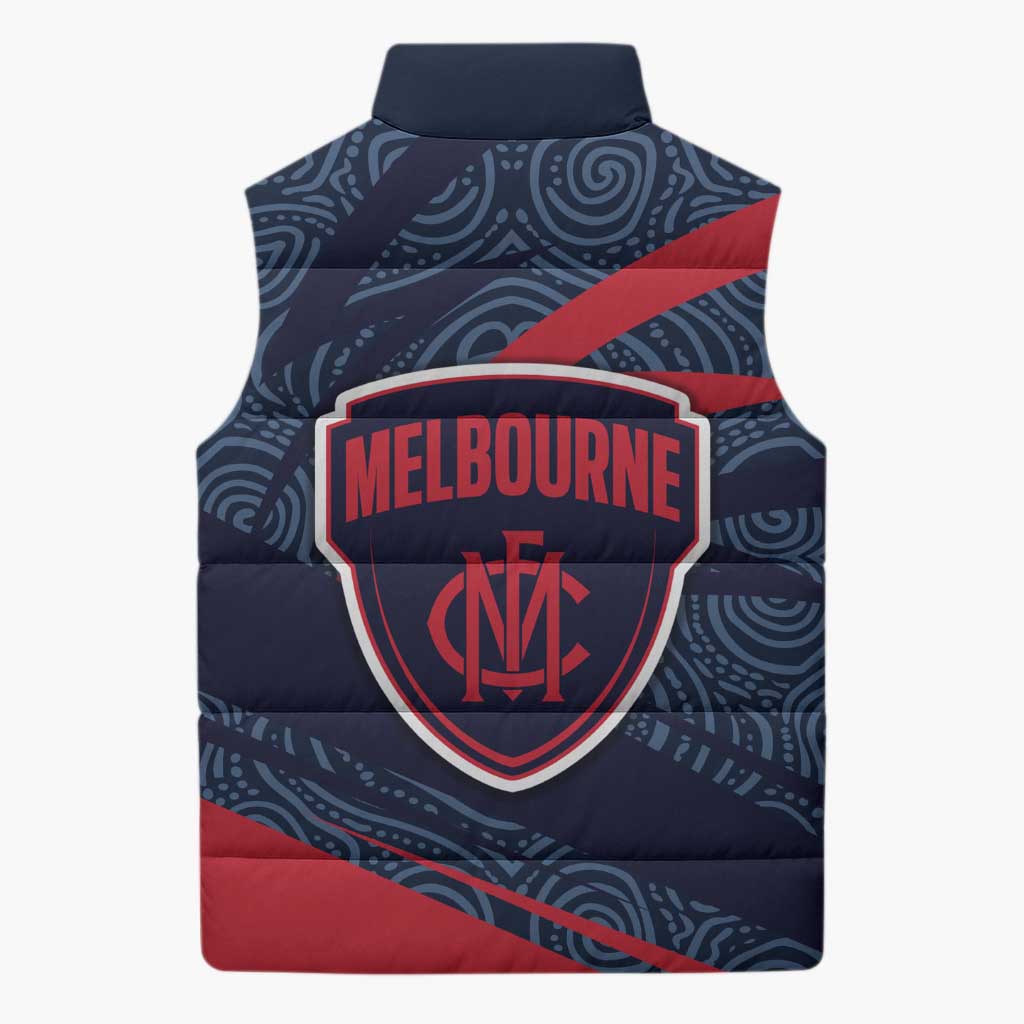 Melbourne Demons Australian Football Sleeveless Puffer Jacket Devil Mascot With Indigenous Pattern Art