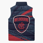 Melbourne Demons Australian Football Sleeveless Puffer Jacket Devil Mascot With Indigenous Pattern Art