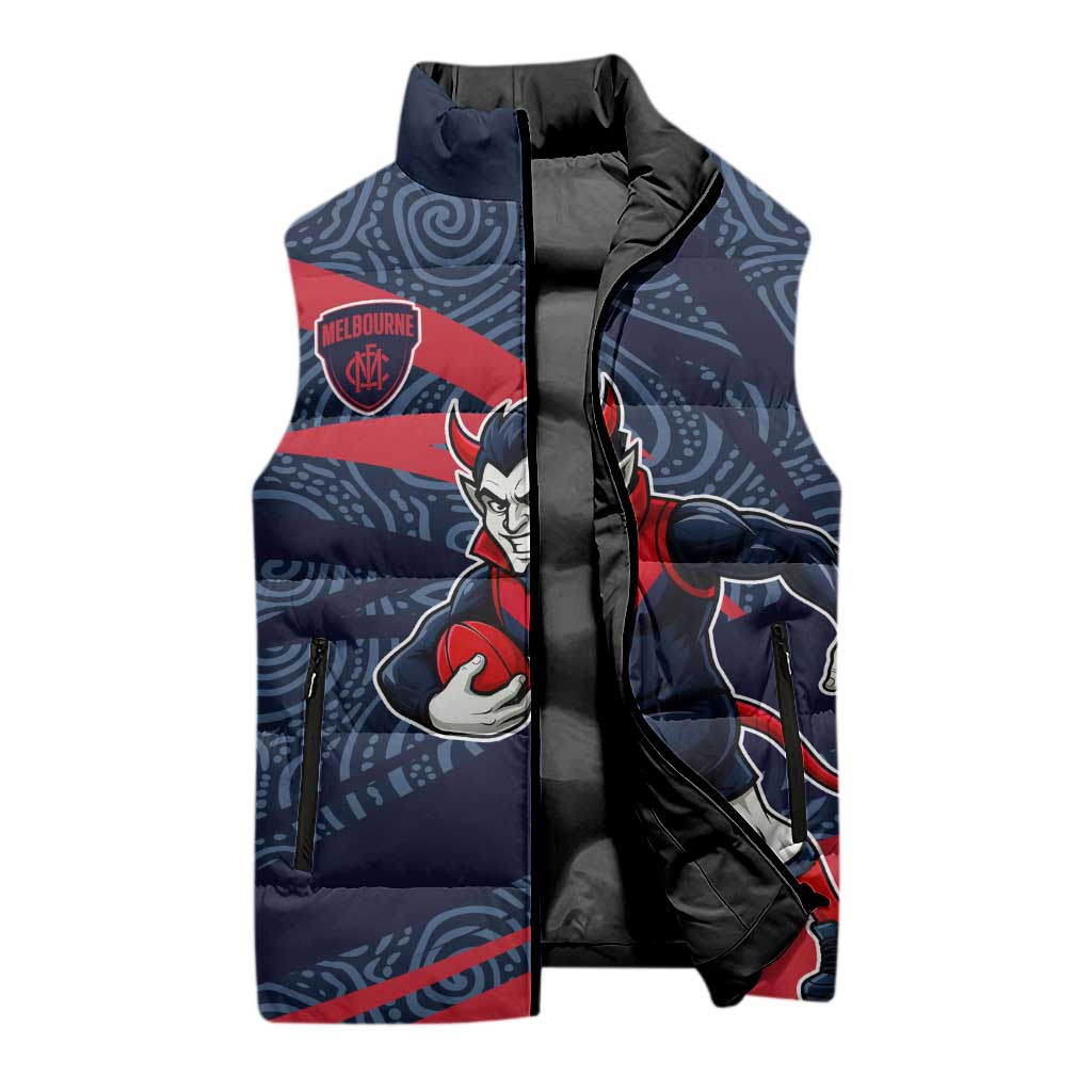 Melbourne Demons Australian Football Sleeveless Puffer Jacket Devil Mascot With Indigenous Pattern Art