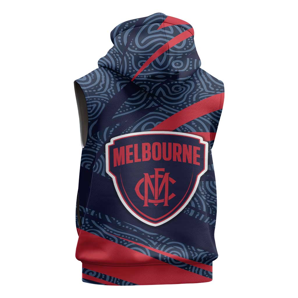 Melbourne Demons Australian Football Sleeveless Zip Hoodie Devil Mascot With Indigenous Pattern Art
