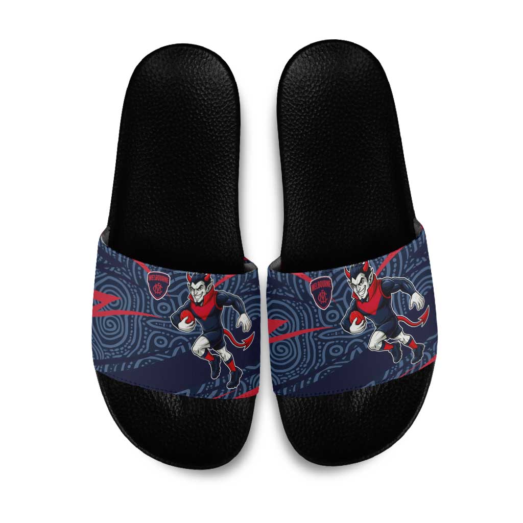 Melbourne Demons Australian Football Slide Sandals Devil Mascot With Indigenous Pattern Art