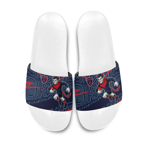 Melbourne Demons Australian Football Slide Sandals Devil Mascot With Indigenous Pattern Art