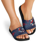 Melbourne Demons Australian Football Slide Sandals Devil Mascot With Indigenous Pattern Art
