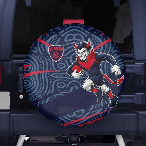 Melbourne Demons Australian Football Spare Tire Cover Devil Mascot With Indigenous Pattern Art