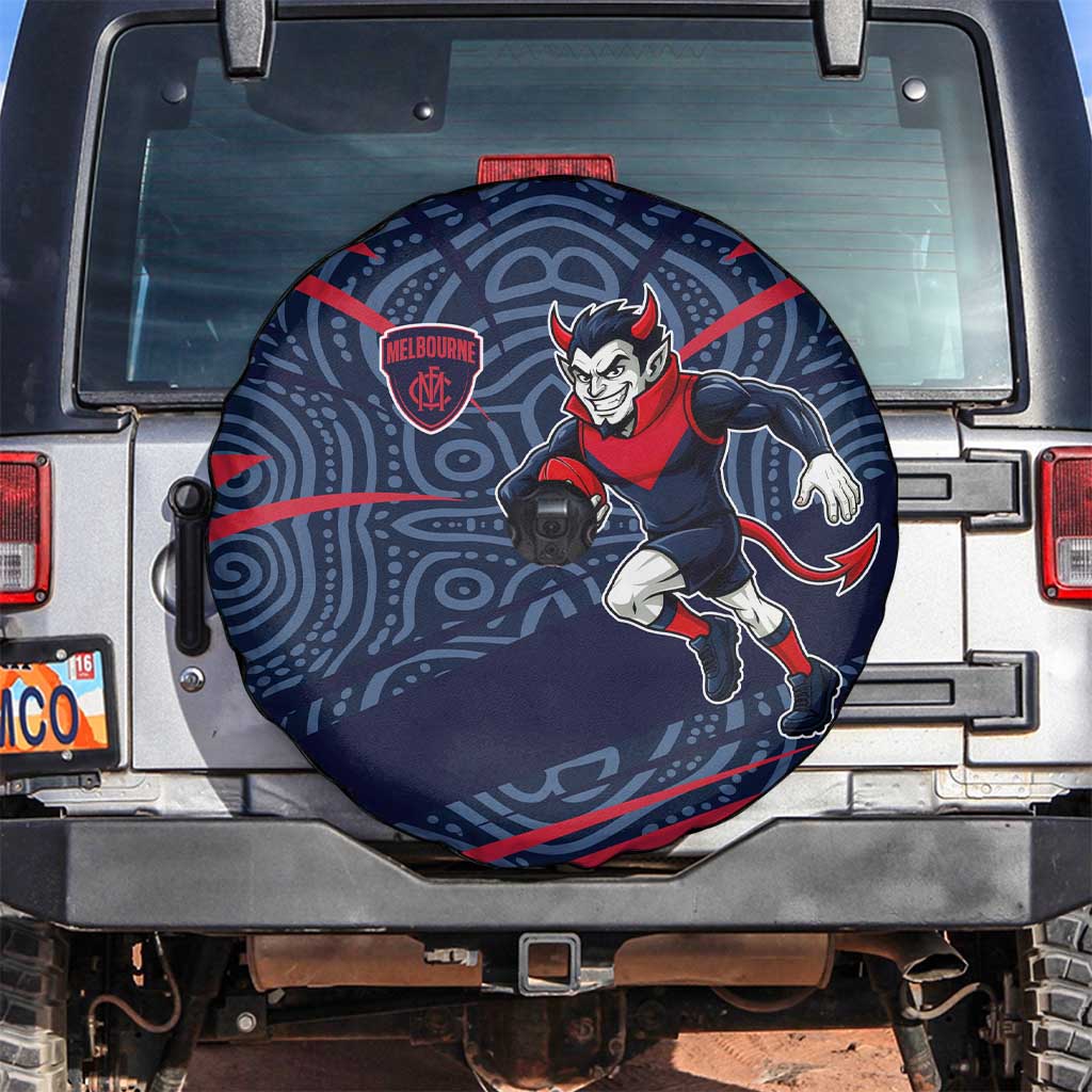 Melbourne Demons Australian Football Spare Tire Cover Devil Mascot With Indigenous Pattern Art
