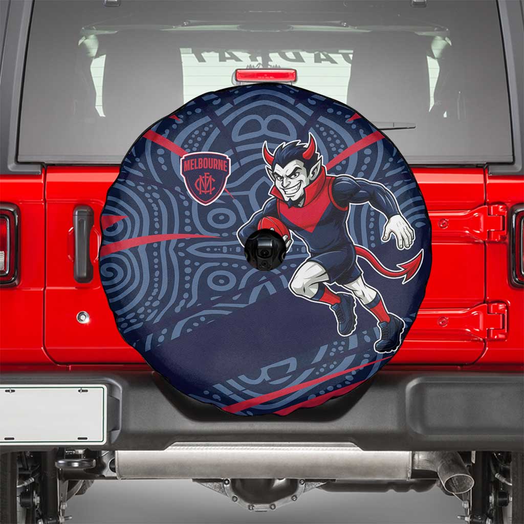 Melbourne Demons Australian Football Spare Tire Cover Devil Mascot With Indigenous Pattern Art