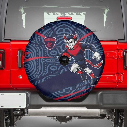 Melbourne Demons Australian Football Spare Tire Cover Devil Mascot With Indigenous Pattern Art