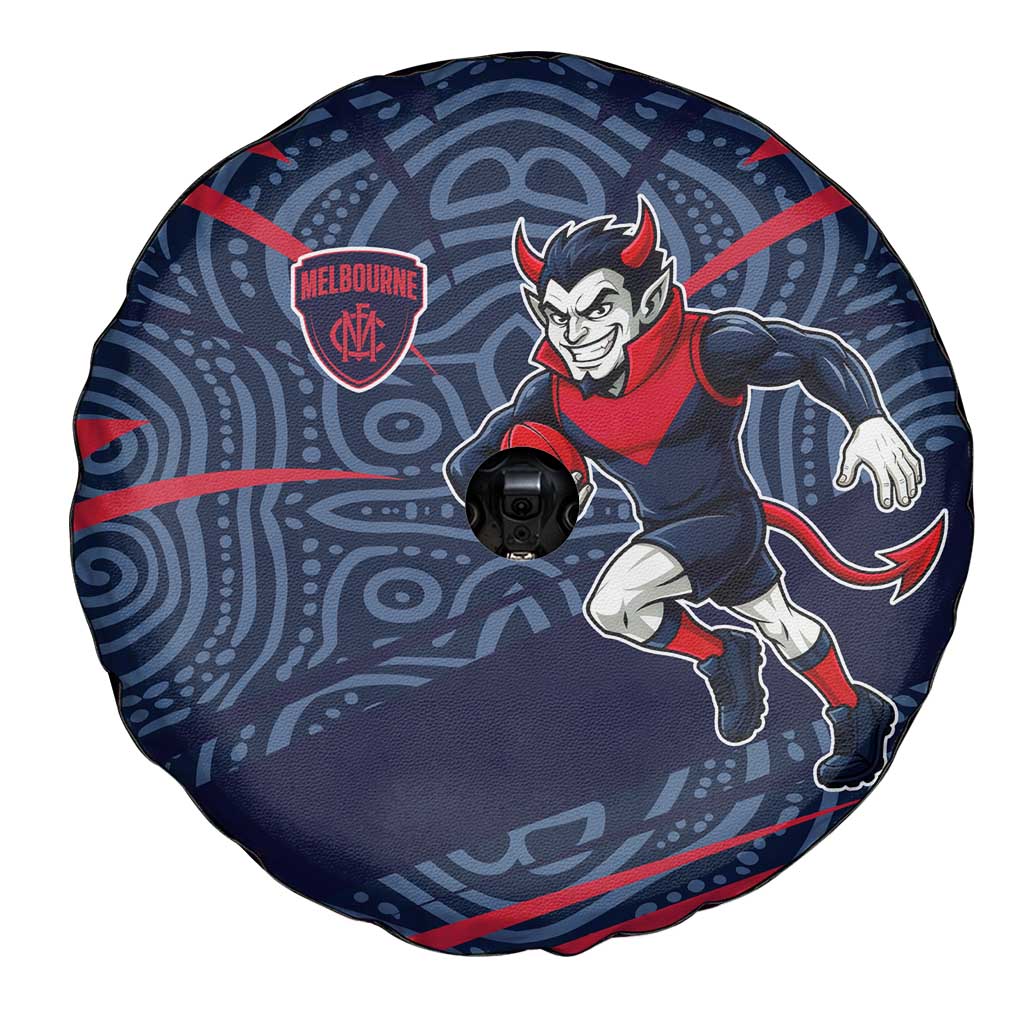 Melbourne Demons Australian Football Spare Tire Cover Devil Mascot With Indigenous Pattern Art