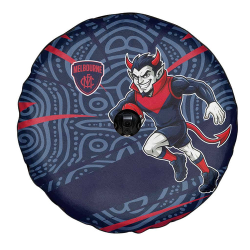 Melbourne Demons Australian Football Spare Tire Cover Devil Mascot With Indigenous Pattern Art