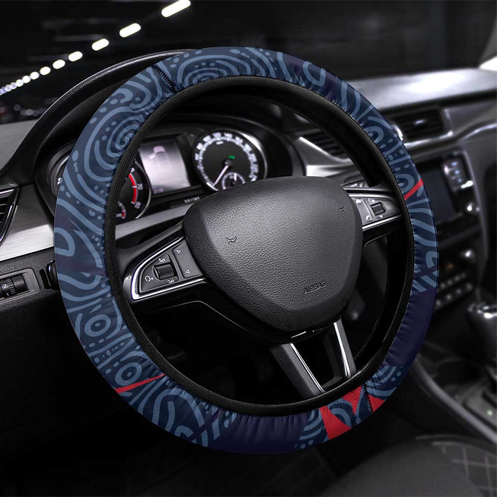 Melbourne Demons Australian Football Steering Wheel Cover Devil Mascot With Indigenous Pattern Art