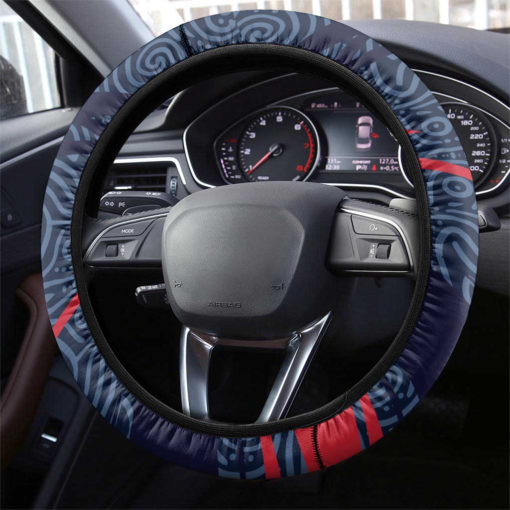 Melbourne Demons Australian Football Steering Wheel Cover Devil Mascot With Indigenous Pattern Art
