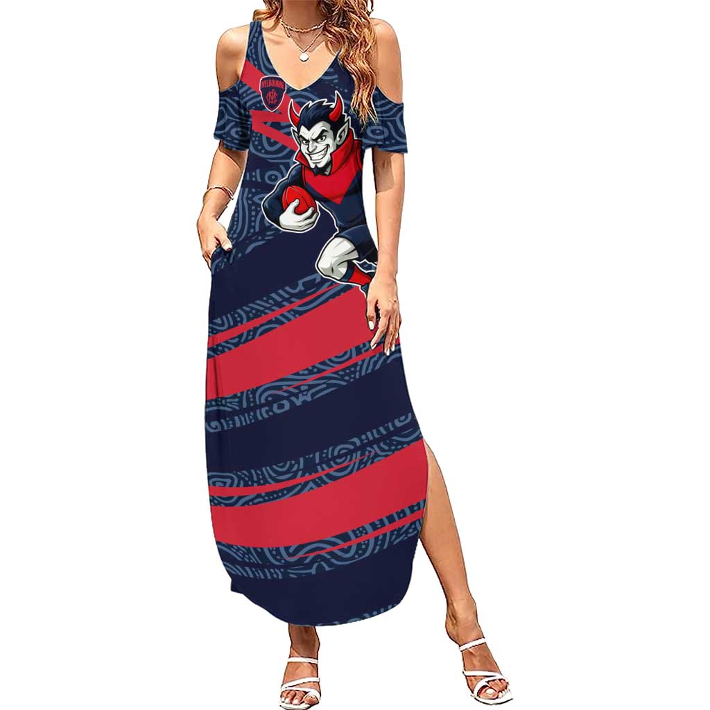 Melbourne Demons Australian Football Summer Maxi Dress Devil Mascot With Indigenous Pattern Art