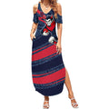 Melbourne Demons Australian Football Summer Maxi Dress Devil Mascot With Indigenous Pattern Art